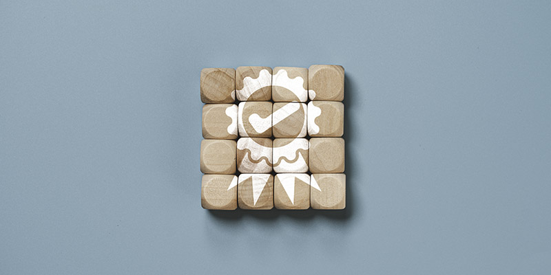 Sigle de certification sur des cubes en bois